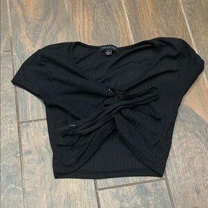 Hollister Black Ribbed Wrap Crop Top